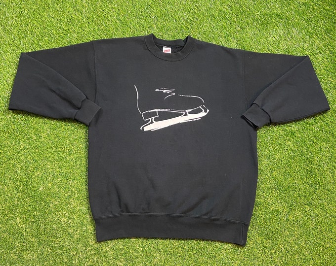 Vintage Ice Skating Crewneck Sweatshirt Made USA Size Large L Hockey on Ice Winter Olympics Figure Skating 1990s 90s Pull Over
