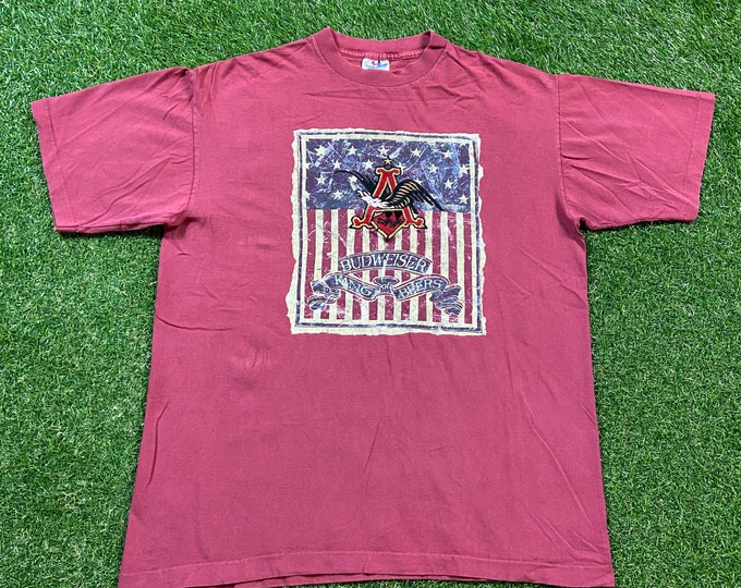 Vintage Budweiser King of Beers T Shirt Tee Made USA Size Large L American-style Pale Lager Anheuser–Busch Brew Alcohol 1990s 90s