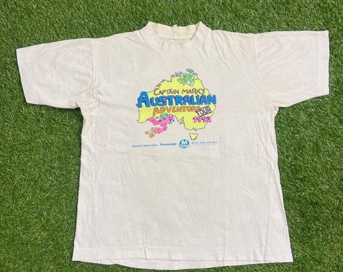 Vintage Captain Mark's Enthusiasm Maintenance Crew T Shirt Tee Size Medium Australian Adventure Tour 1992 Quality Great Fit Original 1990s