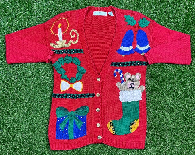 Ugly Christmas Sweater Vintage Tacky Holiday Party Merry Santa Classic Size Small S Xmas 90s 80s Knit Classic Christmas Ornaments