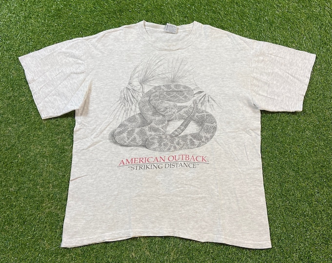Vintage American Outback T Shirt Tee Environmental Artwear Made USA Size Large L Rattlesnake Reptile Animal Planet Habitat Rare 1990s 90s
