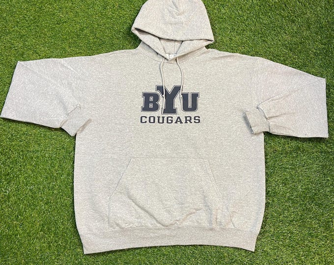 Vintage Brigham Young University Hoodie Sweatshirt Champion Size Xtra Large XL NCAA College Basketball BYU Utah Pull Over Oversized 1990s