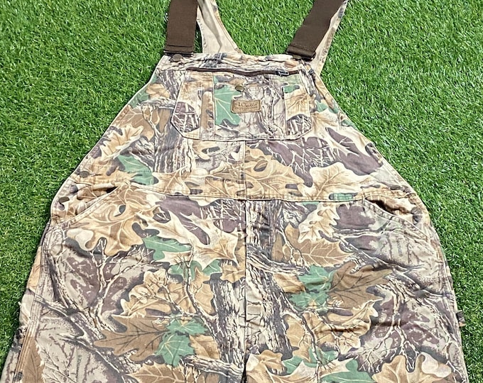 Vintage Camo Overalls Walls Outdoors Size 42x32 Camouflage Army Military Apparel Fashion Jeans Pop Suspenders 1990s 90s