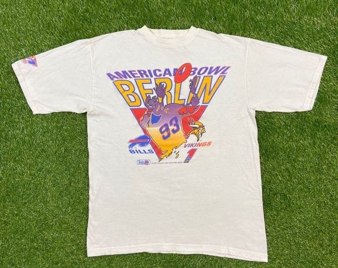 Vintage Buffalo Bills vs Minnesota Vikings American Bowl Berlin 1993 T Shirt Tee Size Xtra Large XL NFL Football 1990s 90s