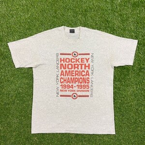 Vintage New York Lancers T shirt Tee Fruit of the Loom Made USA Size Large L Hockey North America Champions NHL 1990s 90s