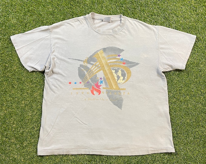 Vintage 1996 Olympics Atlanta USA T Shirt Tee Hanes Size Xtra Large XL Torch 1990s 90s ATL Original Georgia