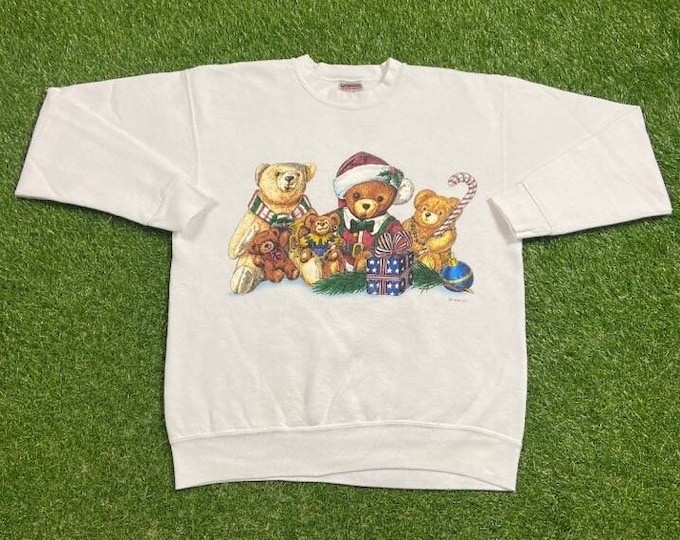 Ugly Christmas Sweater Sweatshirt Teddy Bear Christmas Vintage Tacky Holiday Party Merry Santa Claus Classic Xmas Tree Size Large L 80s 90s