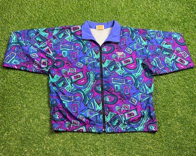 Vintage Reebok Zip Up Windbreaker Jacket Made USA Size Large L Colorful Rare All Sports Rain Athletic Wear Streetwear Light Coat Classic 90s
