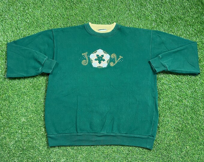 Ugly Christmas Sweater Vintage Tacky Holiday Party Merry Santa Size Large L Classic Peace and Joy Xmas 90s 80s Knit Family