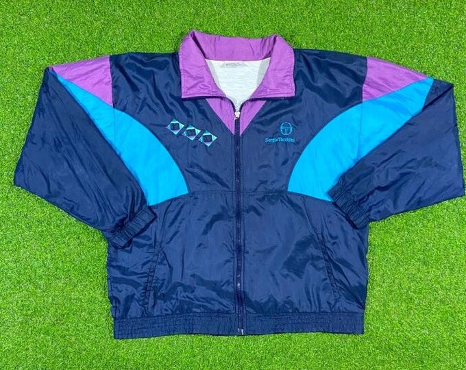 Vintage Windbreaker Zip Up Jacket Sergio Tacchini Made in Italy Large Multicolor Streetwear Sport Active Wear Classic Light Coat 1990s L 90s