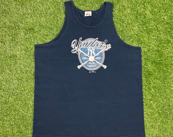 Vintage New York Yankees Tank Top T Shirt Tee Majestic Size XXL 2XL 1990s 90s NYC Bronx Bombers Judge Jeter