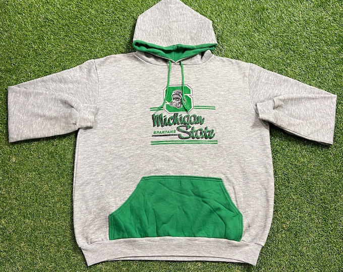 Vintage Michigan State University Hoodie Sweatshirt Made Usa Size Xtra Large XL NCAA Football Spartans Detroit Classic MSU 1990s 90s