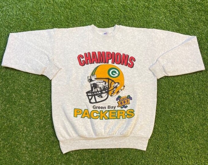 Vintage Green Bay Packers Super Bowl XXXI Champions Crewneck Sweatshirt Made Usa Size Xtra Large XL NFL Football Wisconsin Brett Favre 1990s