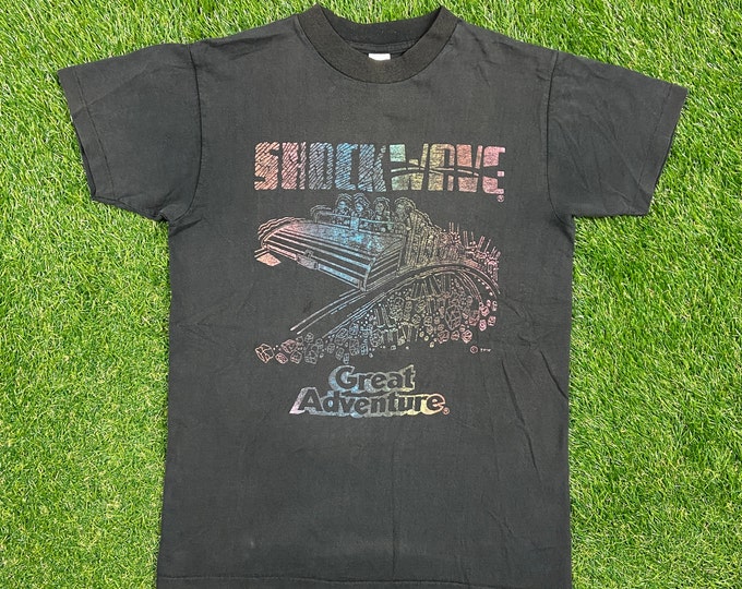 Vintage Shockwave Great Adventure T Shirt Tee Textile Prints Made USA Size Medium M Six Flags Theme Park Amusement
