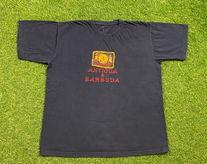 Vintage Antigua and Barbuda T Shirt Tee Size Large L Caribbean Sea Islands  Beautiful Island Beach VTG 80s 90s All Over Print 1990s