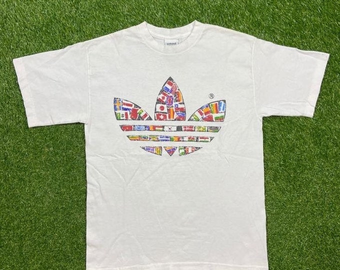 Vintage Adidas T Shirt Tee Size Small S Made USA RARE New York Three Stipes 80s 1980s Classic Logo Original