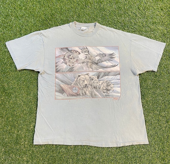 Polar Graphics Hanes T Shirt Sz L Unisex Northern Lights Alaska Wolves Blue NEW Wolf Northern Lights Alaska Arctic Up North White Wolf Lover  main image 4