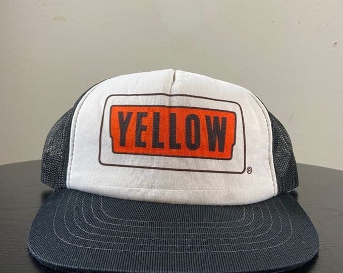 Vintage Yellow Snapback Hat YR Headwear OSFA Trucking Truckers Shipping 1980s 80s