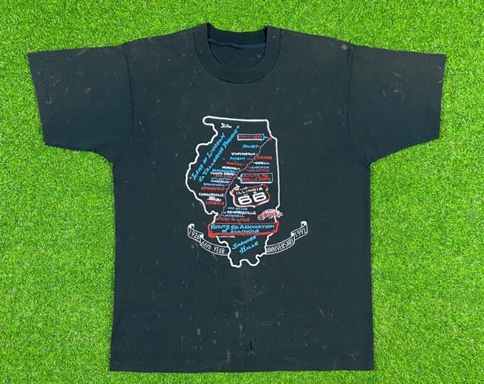 Vintage Illinois US 66 T Shirt Route 66 66th Anniversary Size Large 1990s 90s Nascar Racing Classic Rare Shirt