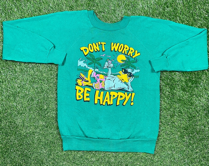 Vintage Don't Worry Be Happy Crewneck Sweatshirt Made USA Size Small S Bobby McFerrin Bob Marley Pull Over 1980s 80s
