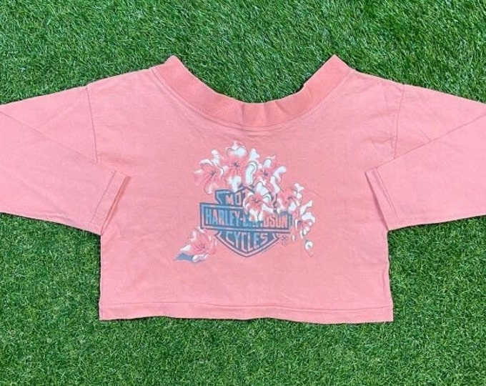 Vintage Harley-Davidson Crop Long Sleeve T Shirt Tee Size XXS Hog Bike Week Trucker Willow Street Pennsylvania 1980s 80s