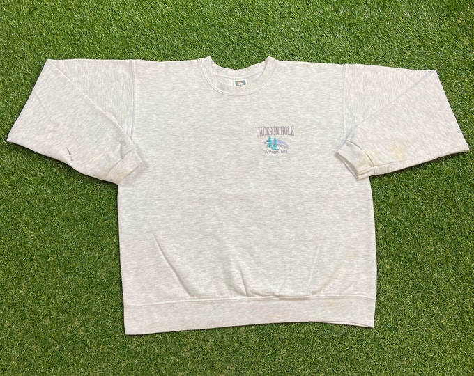Vintage Jackson Hole Wyoming Crewneck Sweatshirt Cotton Deluxe Made USA Size Large L 1990s 90s Pull Over Oversized