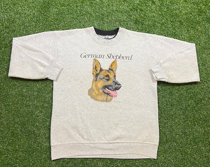 Vintage German Shepherd Portrait Crewneck Sweatshirt Yuri Made USA Size Large L Dog Puppy Breed Pull Over Oversized Comfy Warm