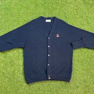 Vintage Izod Cardigan Sweater Made USA Size Large L Blue 1980s 80s Designer Streetwear Comfy Button Down