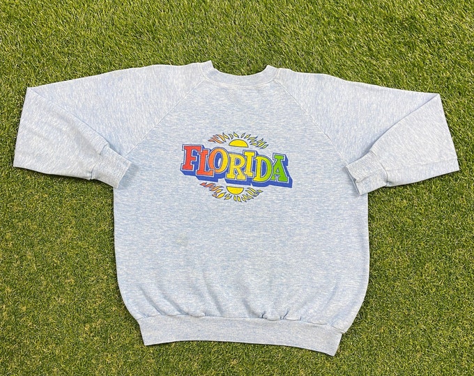 Vintage Florida Crewneck Sweatshirt Made USA Size Large Miami Orlando Tampa Bay Walt Disney World Universal Studio 1980s 80s Tri Blend Rayon