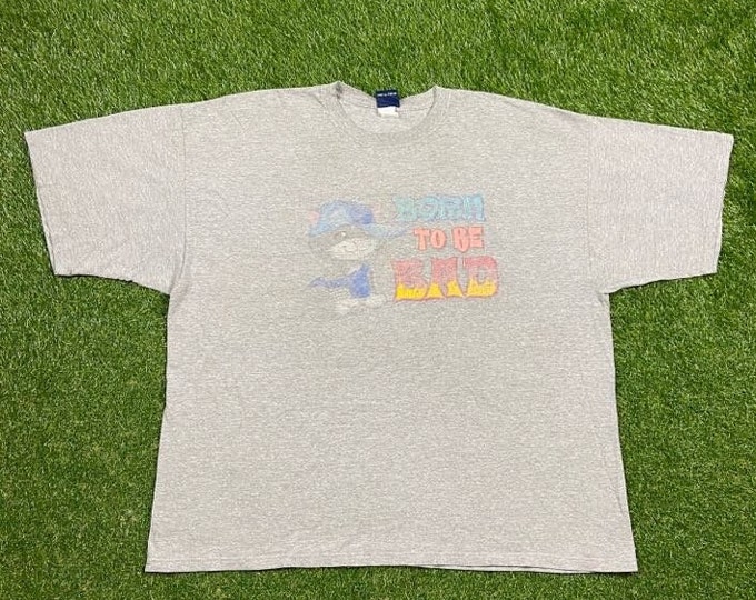 Vintage Born to Be Bad T Shirt Tee Size XXL 2XL Funny Saying Comical T Shirt Comedy 1990s 90s Cat