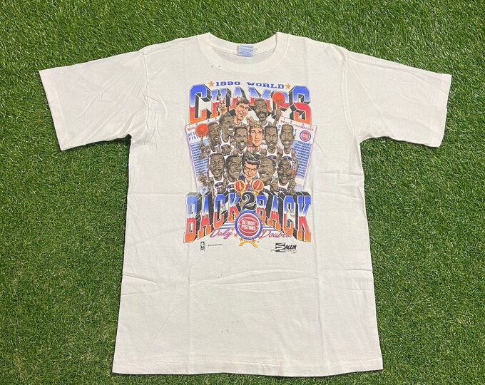 Vintage Detroit Pistons Back to Back Champions T Shirt Tee Made USA Size Large L NBA Basketball Michigan Bad Boys 1990s 90s