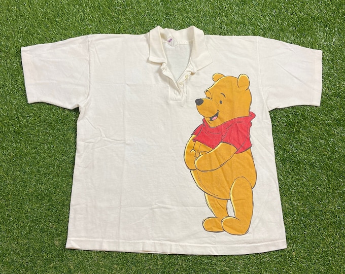 Vintage Winnie The Pooh Polo Shirt Size Medium M Walt Disney World Classic Cartoon Mickey Mouse Pooh 1990s 90s