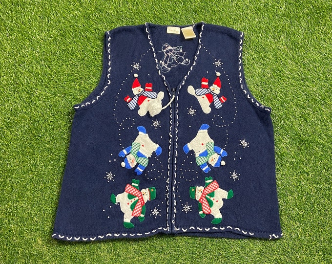 Ugly Christmas Vest Sweater Vintage Tacky Holiday Party Merry Santa Classic Holidays Size Xtra Large XL Xmas Knit Classic Christmas Snowmen