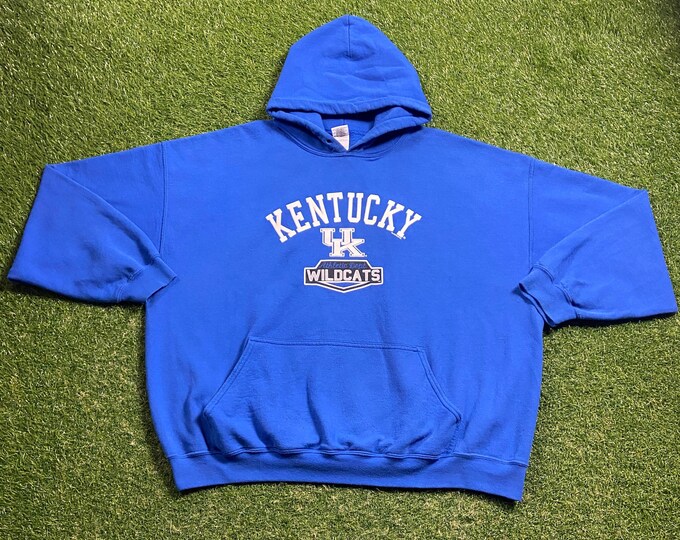 Vintage University of Kentucky Wildcats UK Hoodie Sweatshirt Gildan Size XXL 2XL Lexington Go Big Blue Classic Ncaa College Basketball 1990s