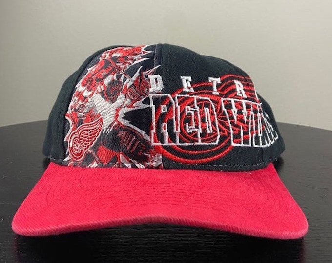 Vintage Detroit Red Wings Snapback Hat Box Seat NHL Hockey Michigan 90s