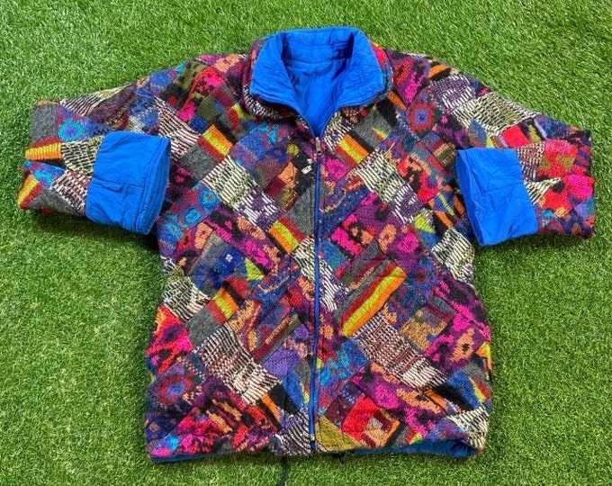 Vintage Graphic Reversible Windbreaker Zip Up Jacket Size Medium M Multicolor Streetwear Sport Classic Light Rain Coat 1990s Mohair