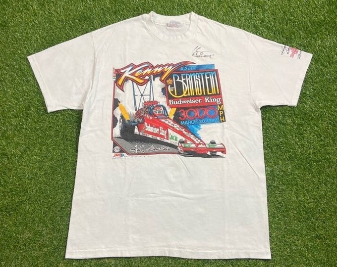 Vintage Kenny Bernstein King of Speed T Shirt Tee Made USA Size Xtra Large XL Budweiser King Drag Racing NASCAR 1990s 90s Classic