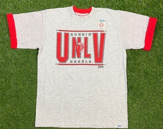 Vintage UNLV University of Nevada Running Rebels T Shirt Tee Made USA Salem Sportswear Xtra Large Las Vegas NCAA College Basketball 1990s 90