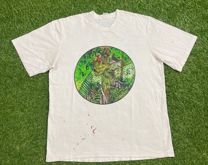 Vintage Semengok Wildlife Rehabilitation Centre T Shirt Tee Size Large L Sarawak Malaysia Environment Animals Habitat All Over Print Zoo 90s