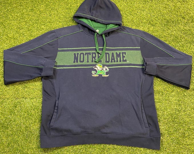 Vintage University of Notre Dame Hoodie Sweatshirt Adidas Size XXL 2XL Fightin' Irish NCAA College Football 1990s 90s Pull Over Oversized