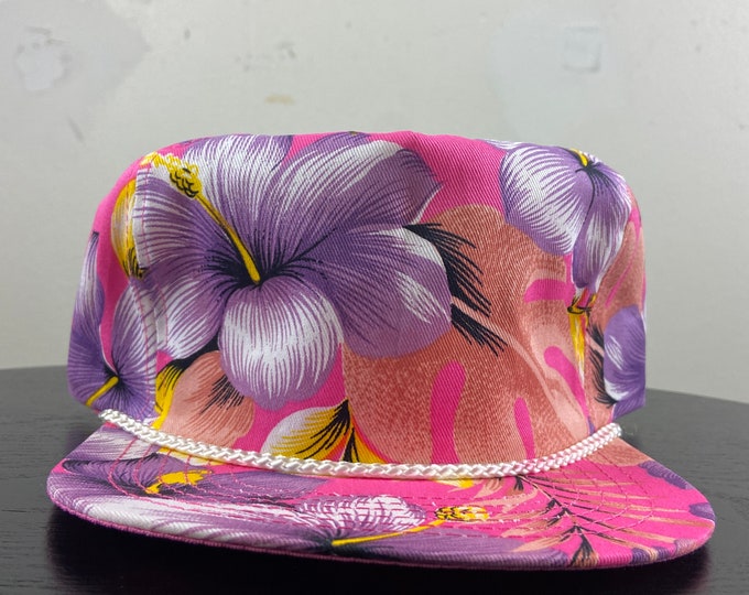 Vintage Pink Purple Floral Snapback Hat Cap OSFA San Sun Hawaii Beach Summer Tropical Classic Party Floral Quality