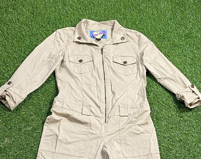 Vintage Beige Jumpsuit Yada Yada Size Large L American Apparel Hunting Hiking Work Gear Farm Rugged Onesie 1990s 90s