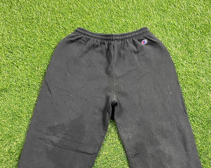 Vintage Plain Black Champion Sweat Pants Made USA Size Large L Quality 1990s Comfy Great Fit Original Classic Sportswear 90s