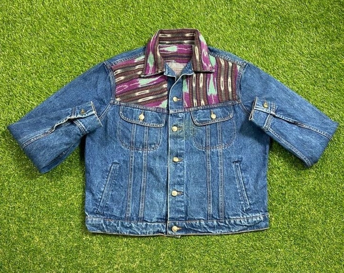 Vintage Multicolor Jean Jacket Size Large L American USA Classic Blue Jean Jacket Button Down 1990s 90s