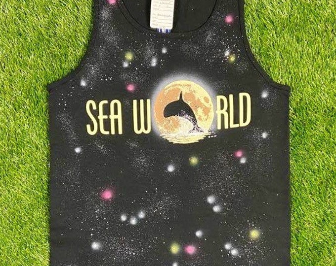 Vintage Sea World Star Shirts Tank Top Unique Handmade Medium Made USA Neon 90s Galaxy Moon Rare Deadstock Retro 80s Florida Theme Park