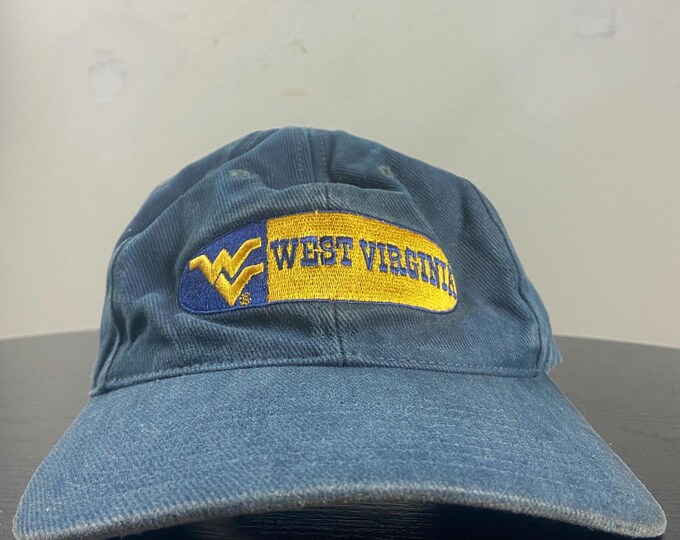 Vintage University of West Virginia Strap Back Hat OSFA Mountaineers WVU Ncaa College Football 1990s 90s