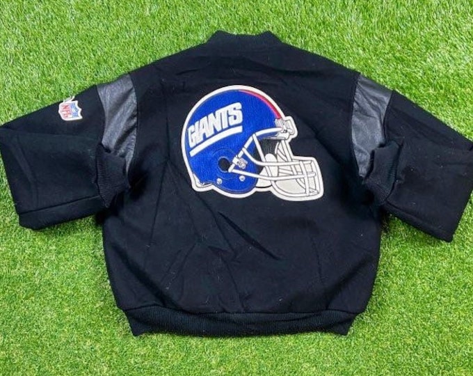 Vintage New York Giants Jacket Bomber Varsity Style Coat Chalk Line Made USA Size Large L NFL Football 90s Big Blue Eli Classic 1980s Wool