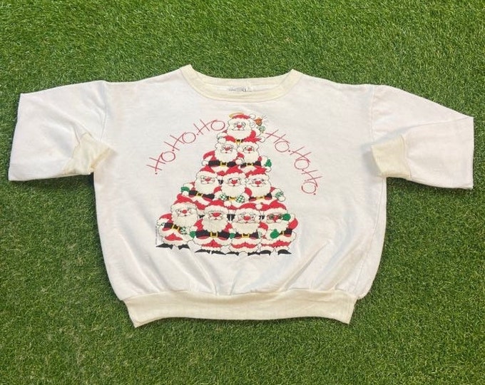 Ugly Christmas Sweater Vintage Tacky Holiday Party Merry Santa Claus Pyramid Ho Ho Ho Classic Xmas Made USA Size Small Classic 1990s