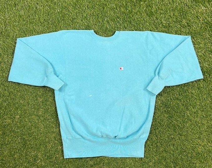 Vintage Plain Blue Champion Crewneck Sweatshirt Size Large L Quality 1990's Oversized Comfy Great Fit Made USA Original 90s Pull Over