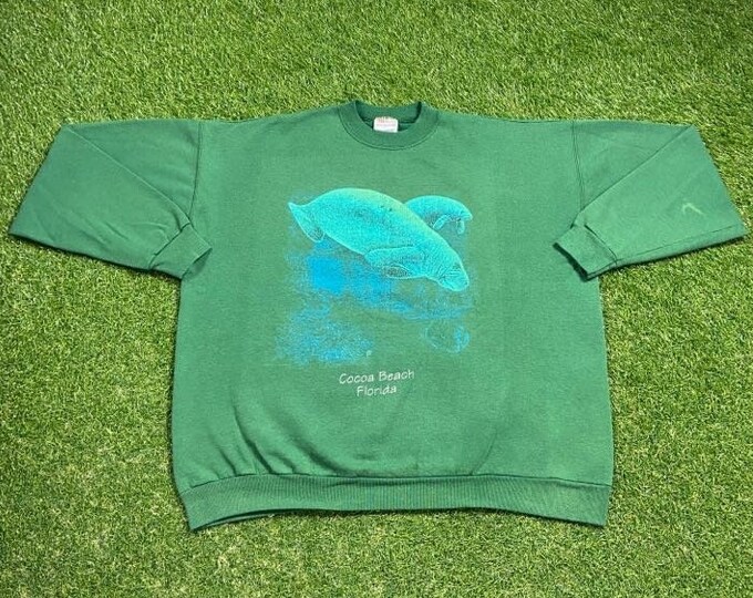 Vintage Manatees Crewneck Sweatshirt Size Xtra Large XL Cocoa Beach Florida Sea Cow Sea Life Sea World Planet Ocean 1990s 90s All Over